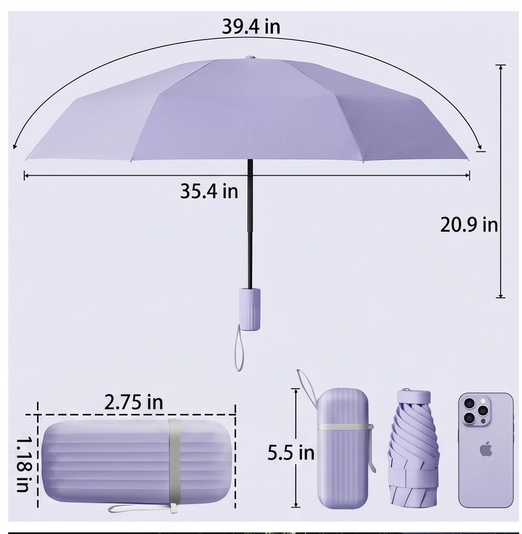 All-Weather 2-in-1 Compact Umbrella – SPF 50+ UV Protection & Windproof Rain Canopy (Premium 210T Fabric)
